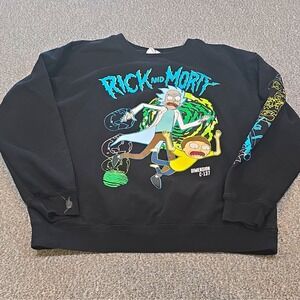 Adult Swim Rick and Morty Mens L Black Crewneck Pullover Graphic